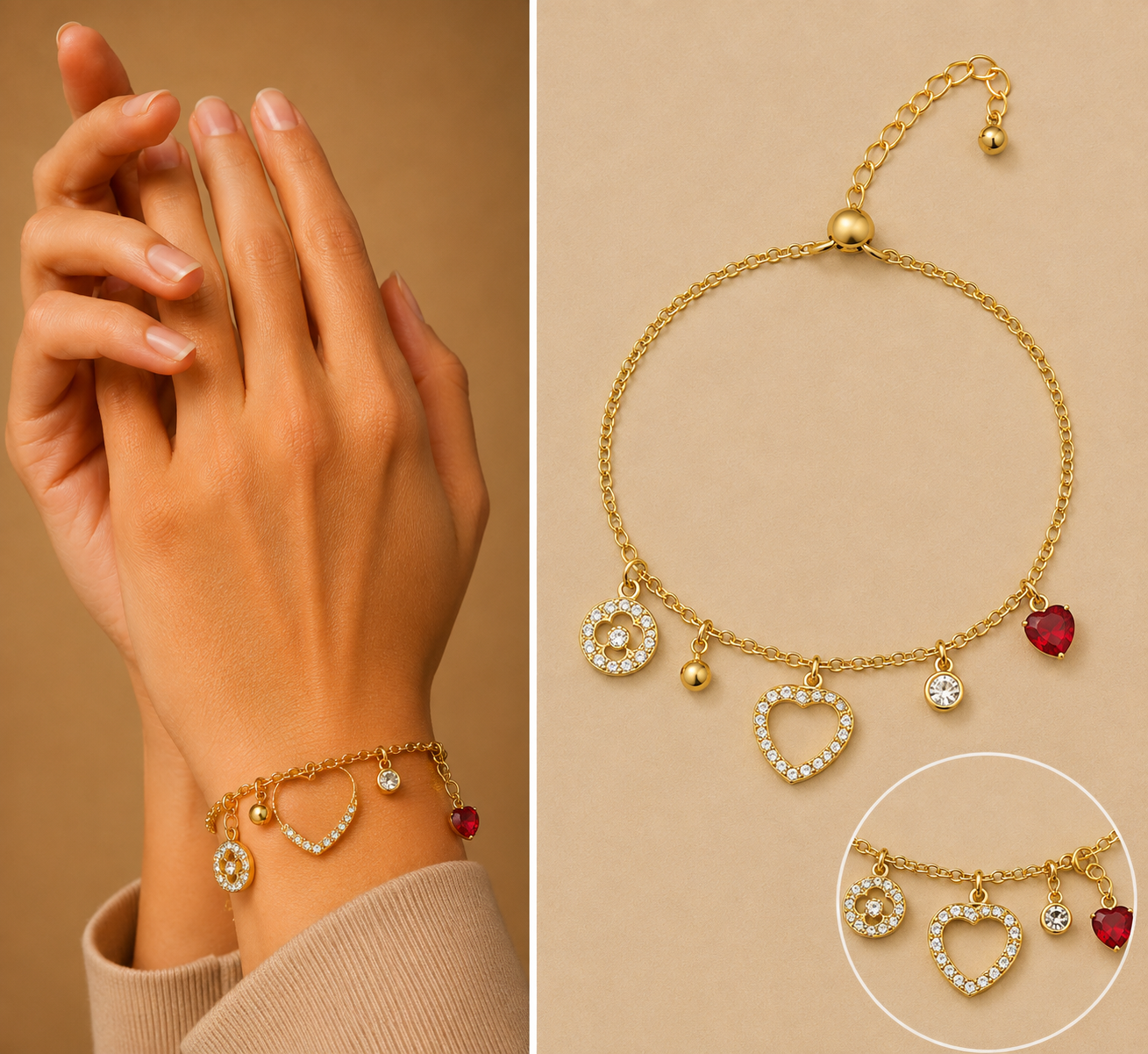 vs-20 Heart & Crystal Charm Chain Bracelet