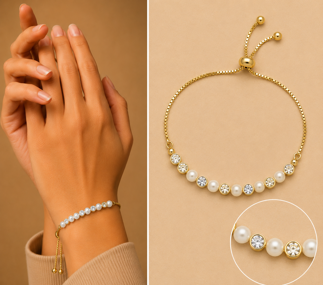 vs-22 Pearl & Crystal Chain Bracelet