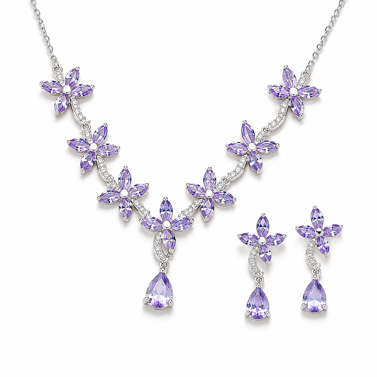 VS-49 Purple Floral Necklace & Earring Combo Set