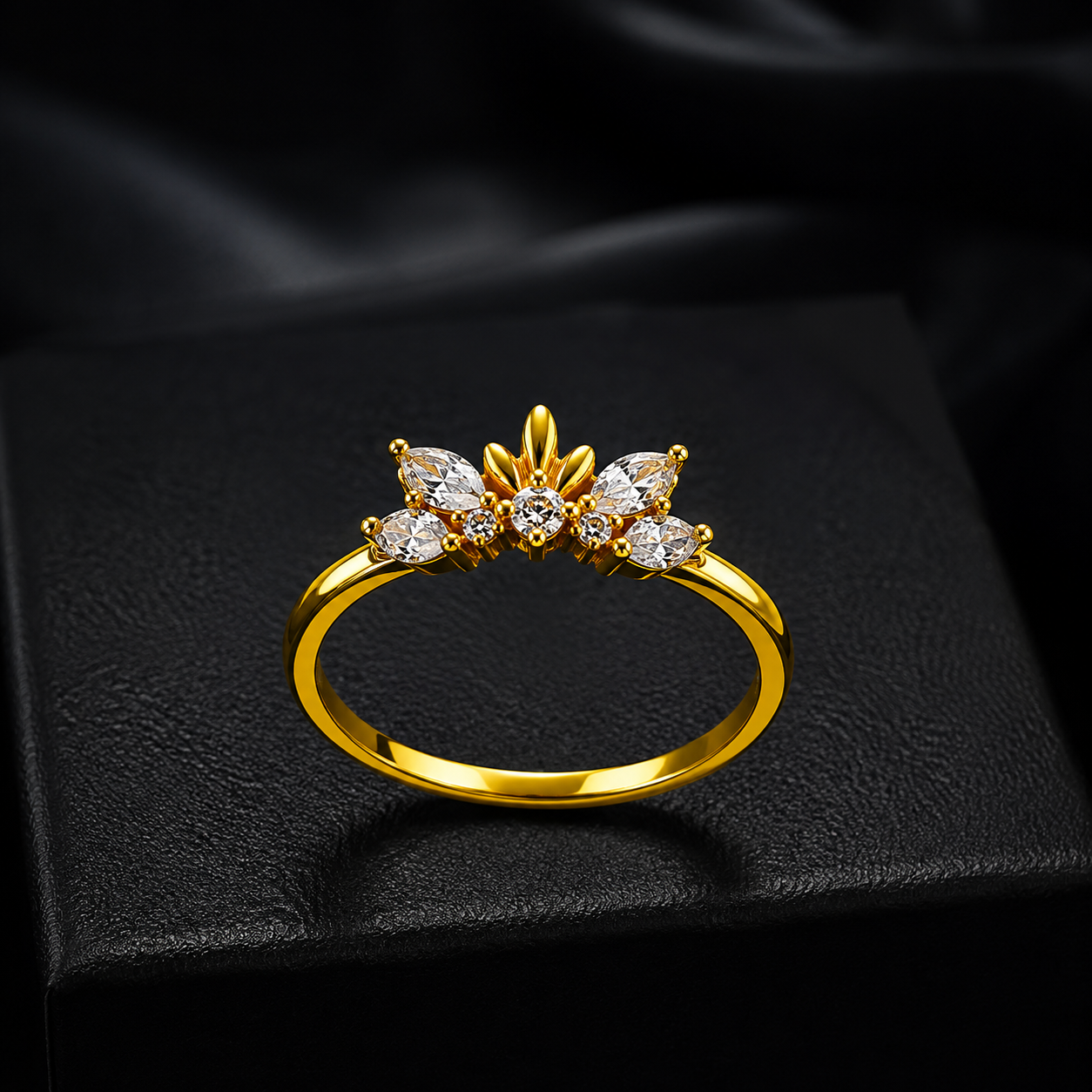 vs-132 Golden Floral Crystal Ring