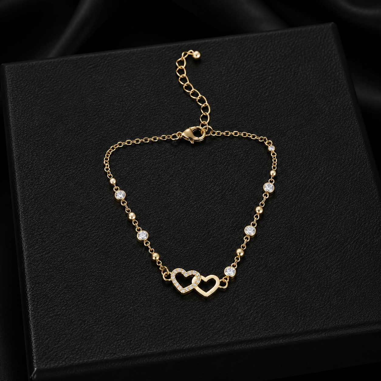 vs-25 Golden Double Heart Crystal Chain Bracelet