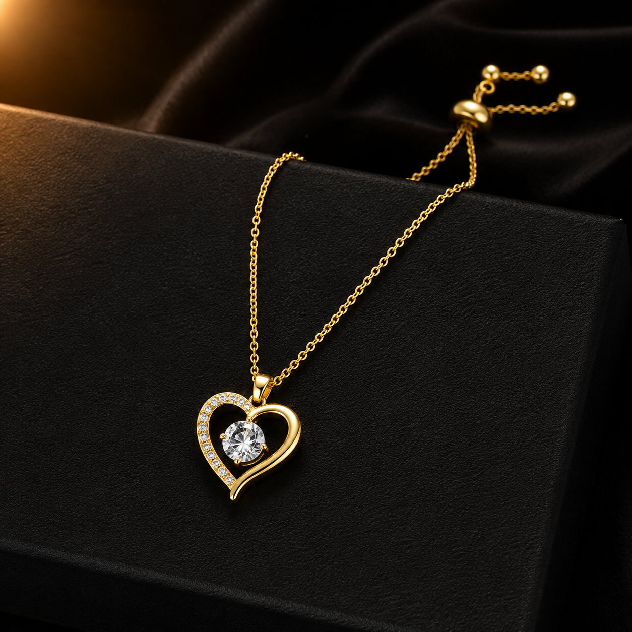 vs-36 Golden Heart Crystal Pendant Necklace