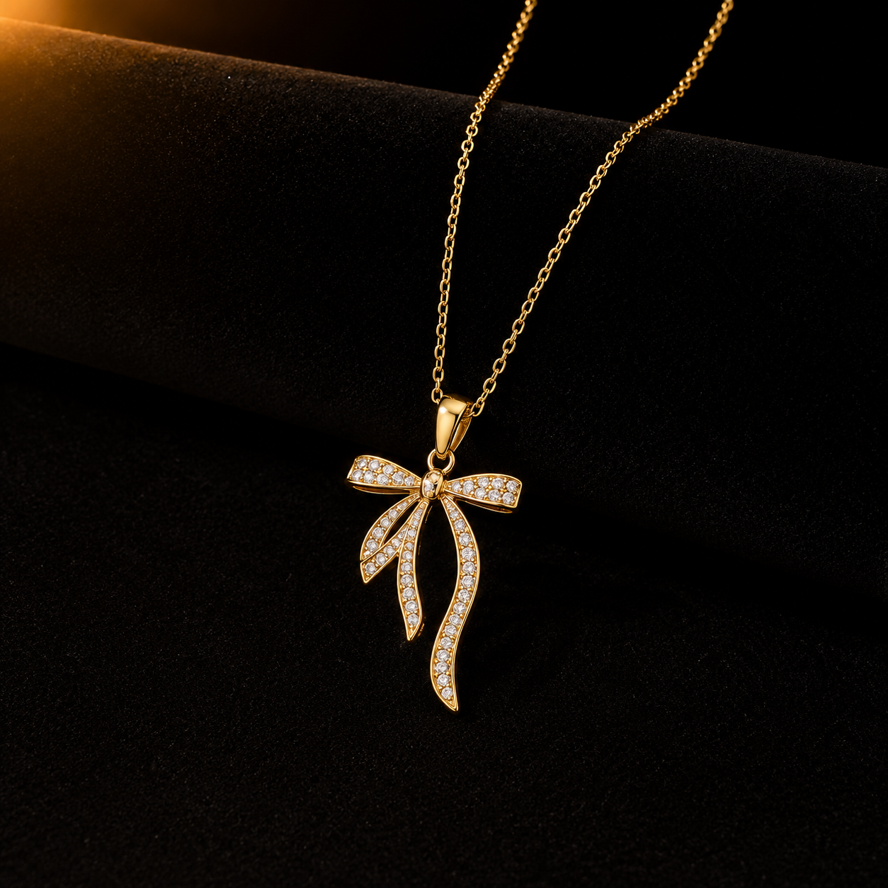 vs40 Golden Crystal Bow Pendant Necklace