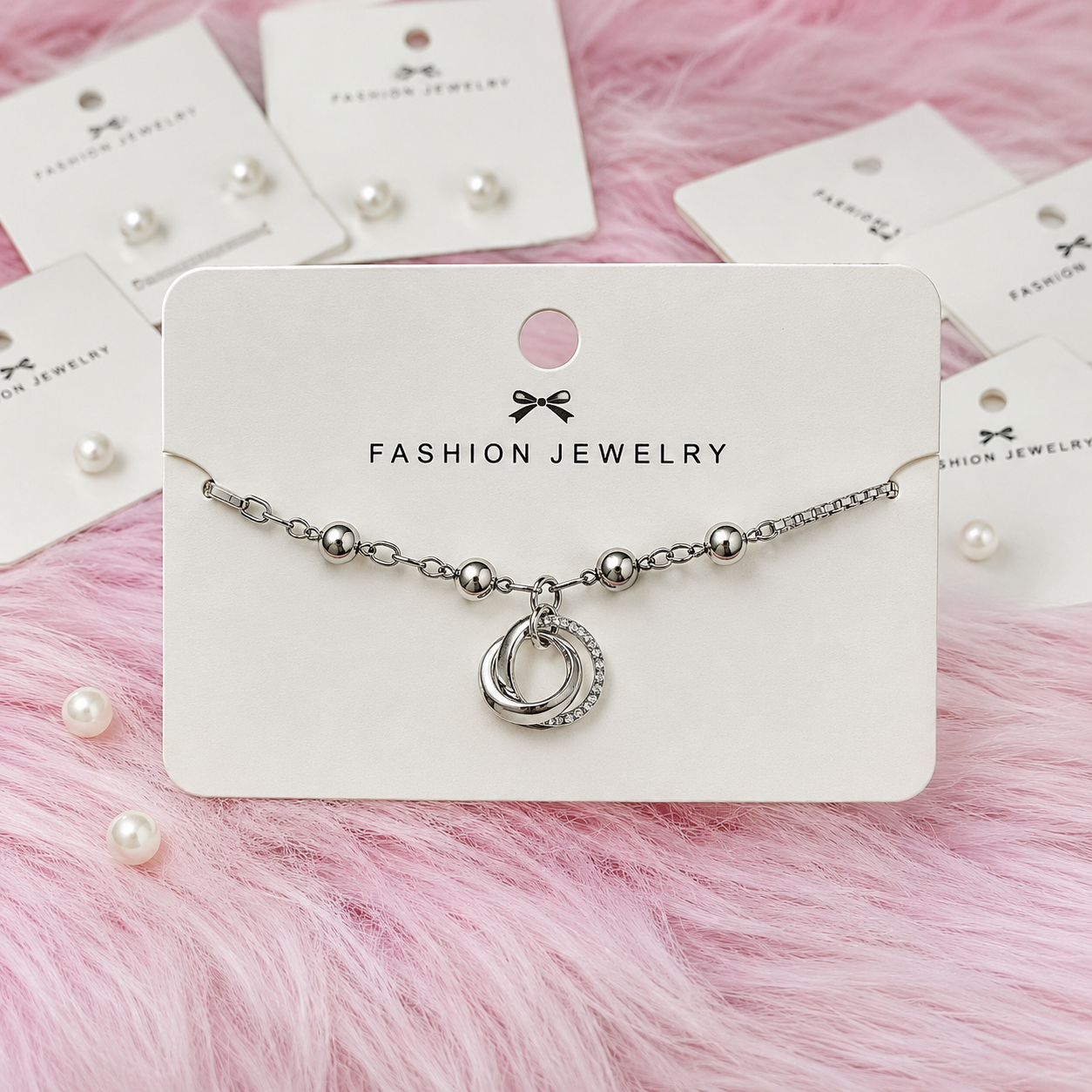 vs27 Silver Double Ring Crystal Chain Bracelet