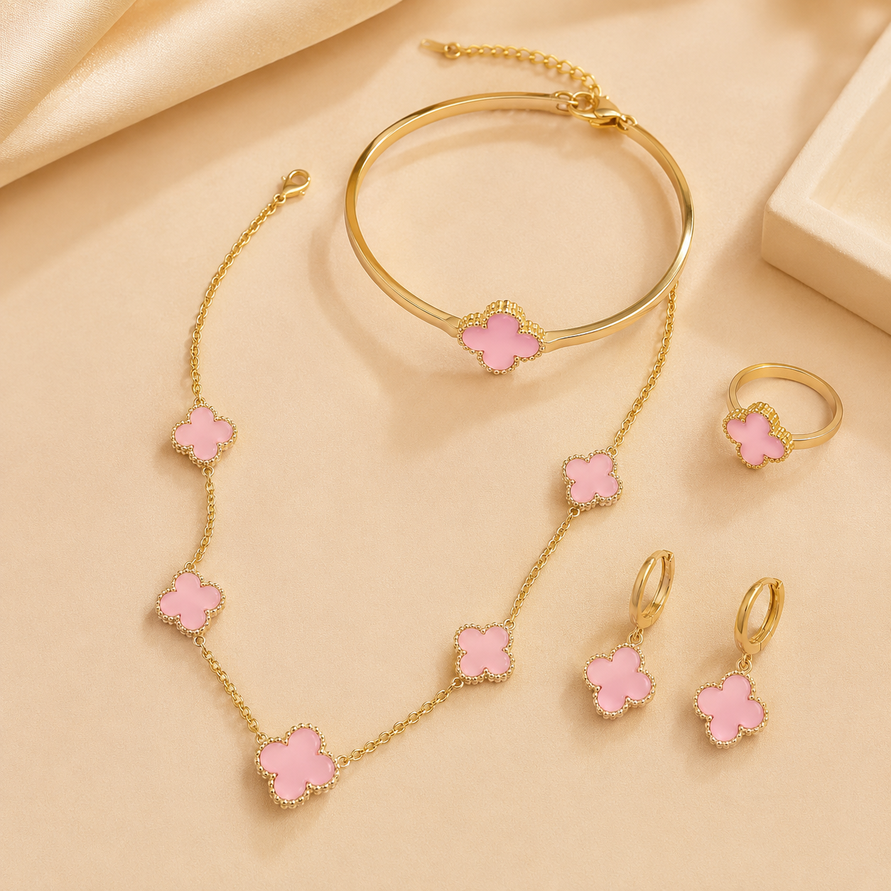 vs54 Golden Pink Clover Jewelry Combo Set