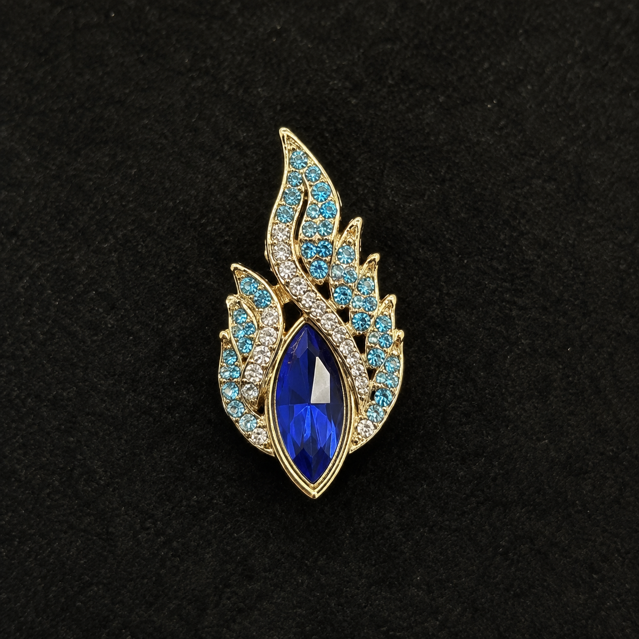 vs96 Golden Blue Leaf Crystal Hair Clip
