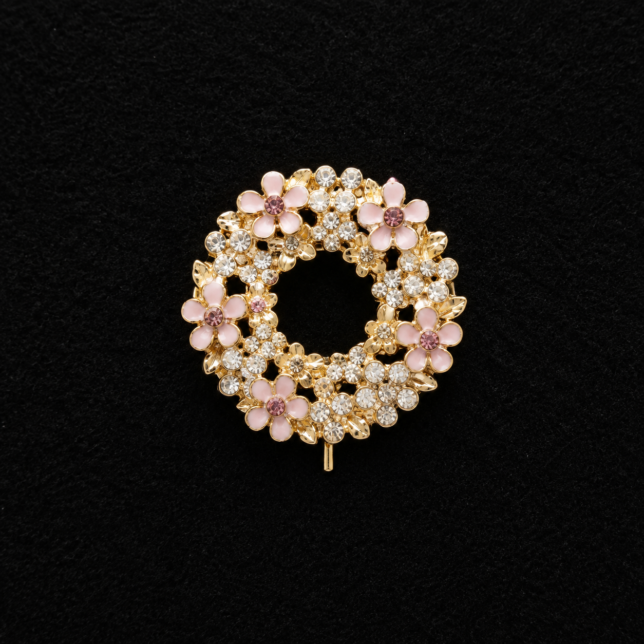vs102 Golden Pink Floral Crystal Clip