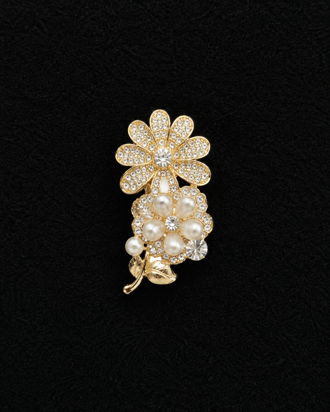vs103 Golden Pearl Floral Crystal Hair Clip