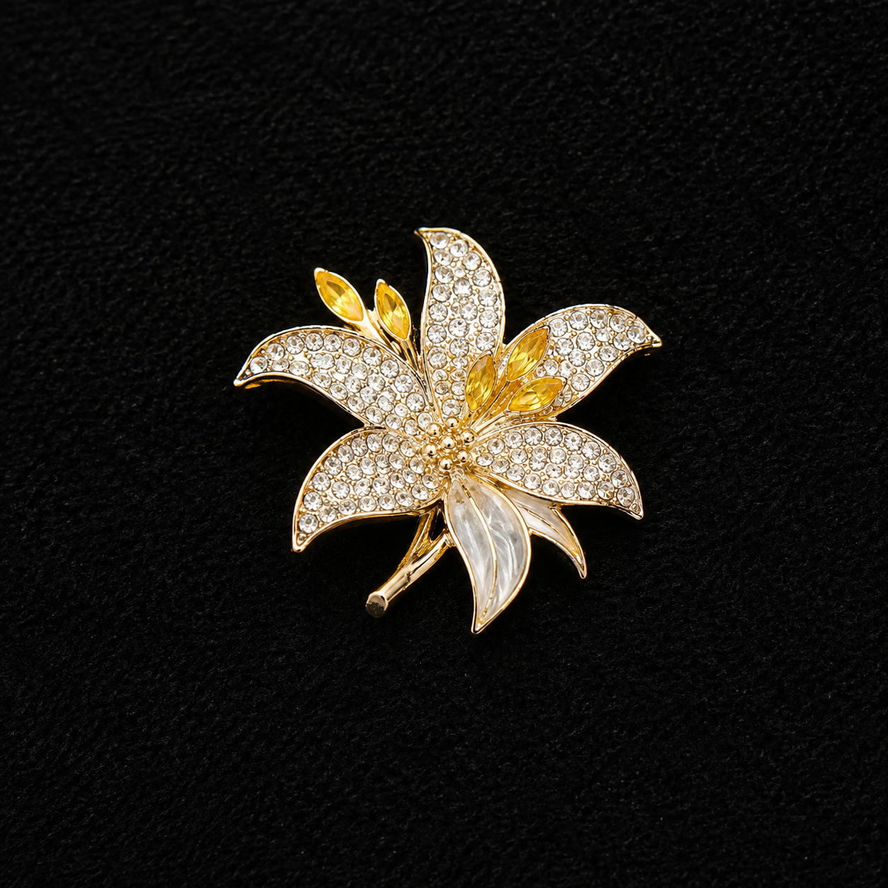 vs104 Golden Crystal Lily Floral Hair Clip