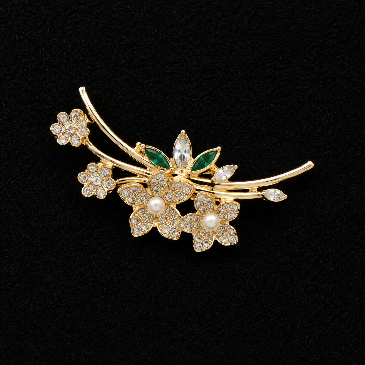 vs105 Golden Pearl Floral Crystal Hair Clip