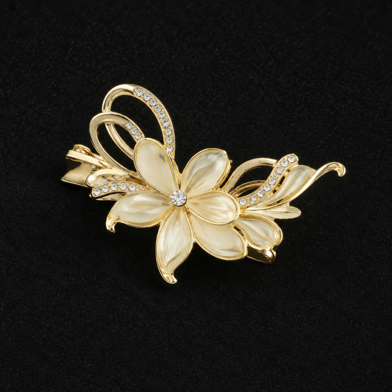 vs109 Golden Pearl Floral Crystal Hair Clip