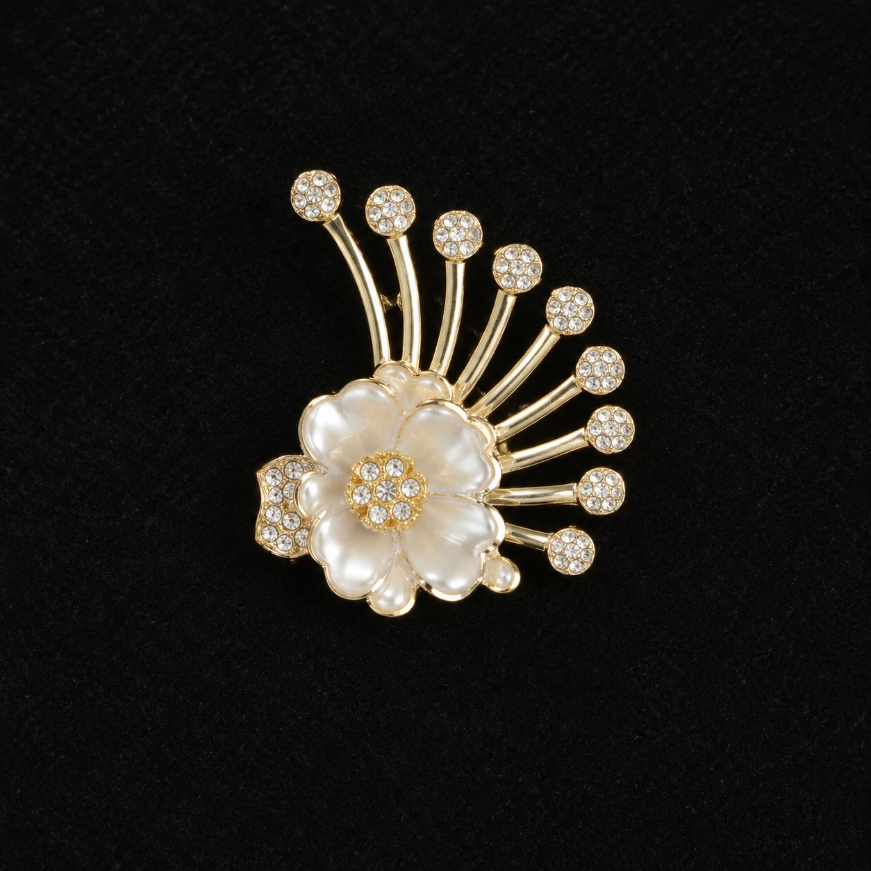 vs111 Golden Pearl Floral Crystal Hair Clip