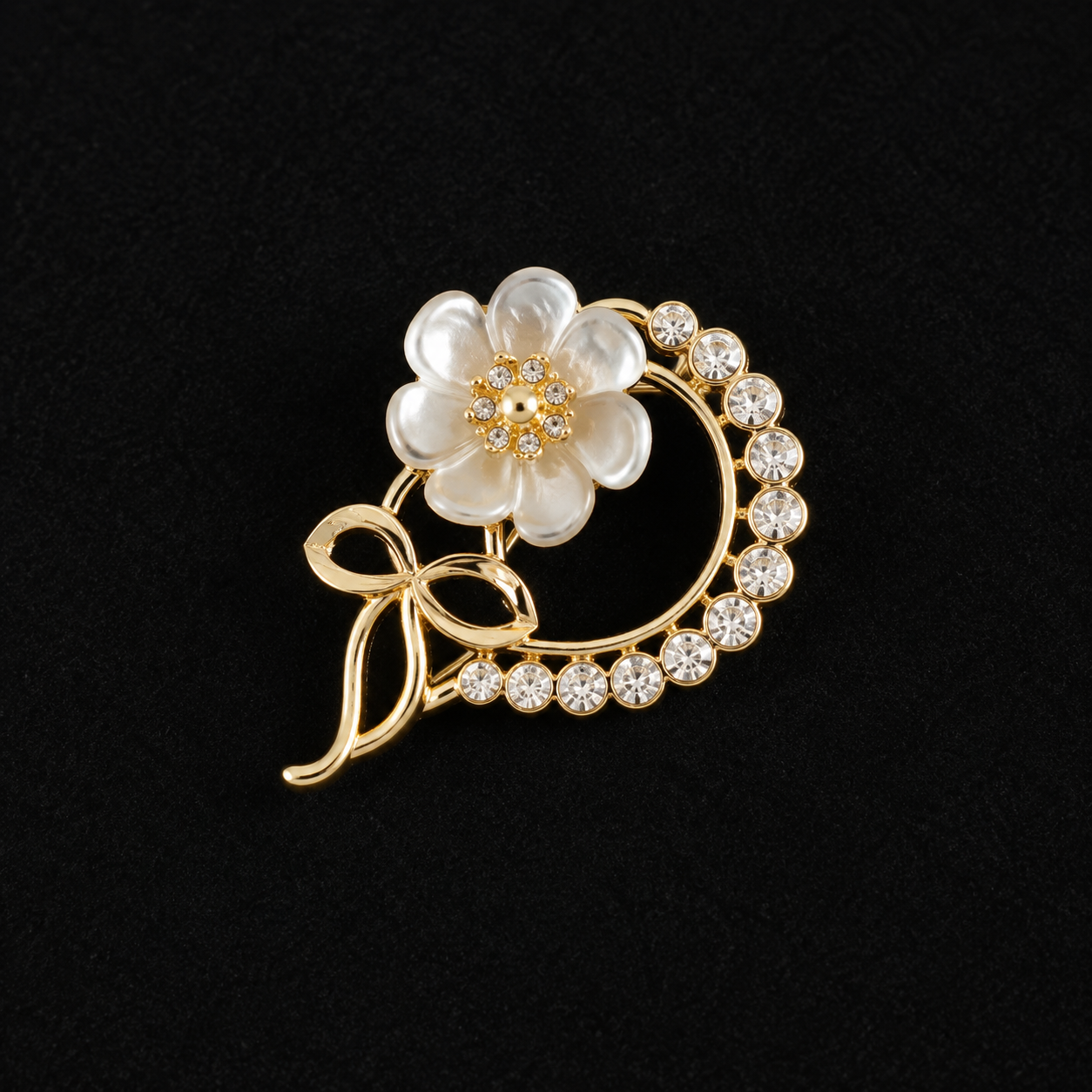vs112 Golden Pearl Floral Crystal Hair Clip