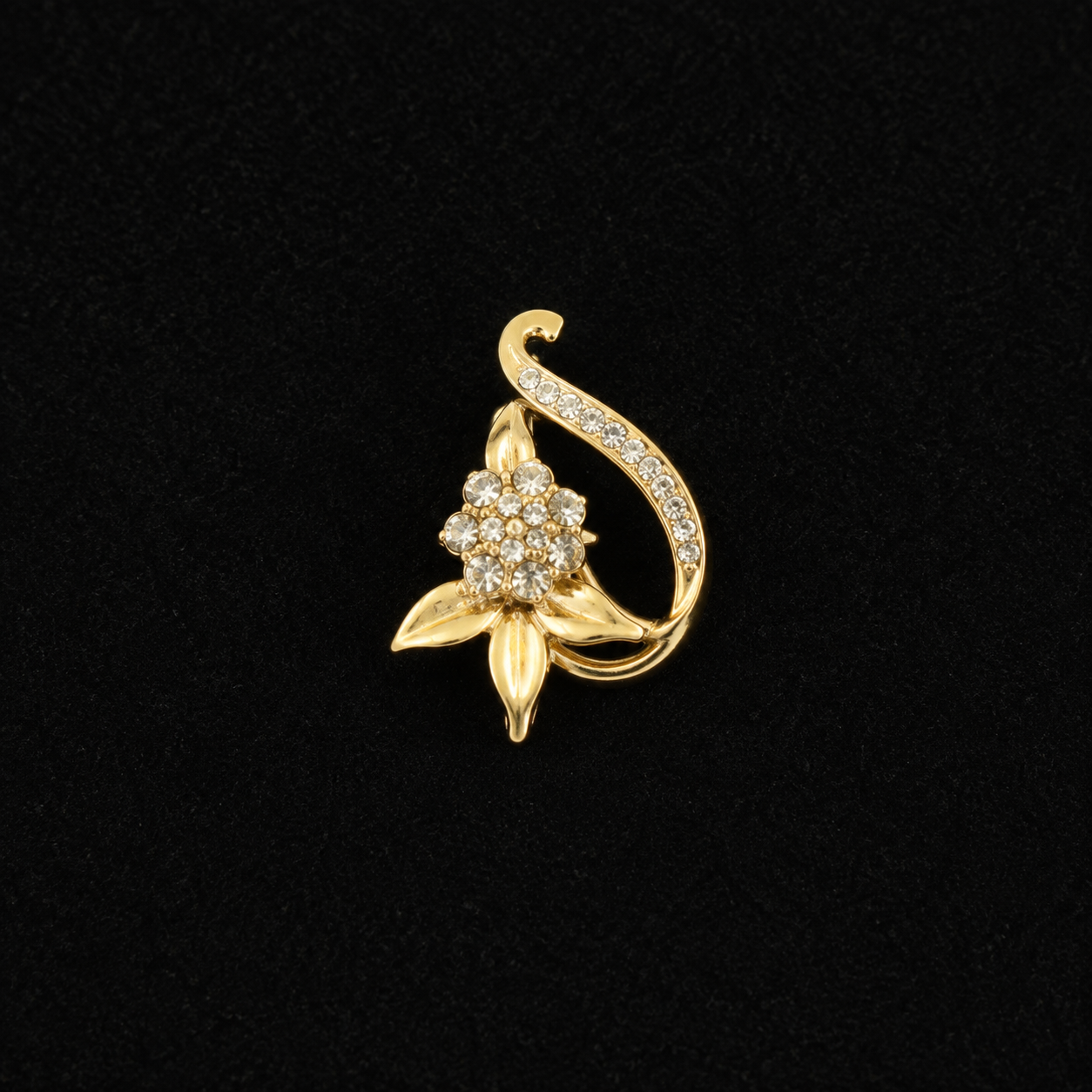 vs113 Golden Floral Crystal Loop Hair Clip