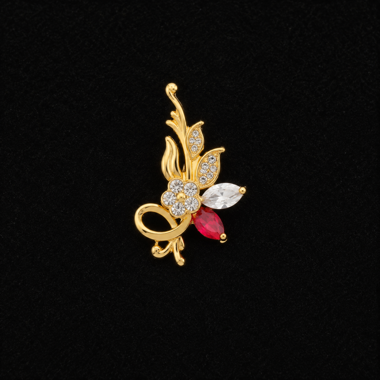 vs114 Golden Red & White Crystal Floral Hair Clip