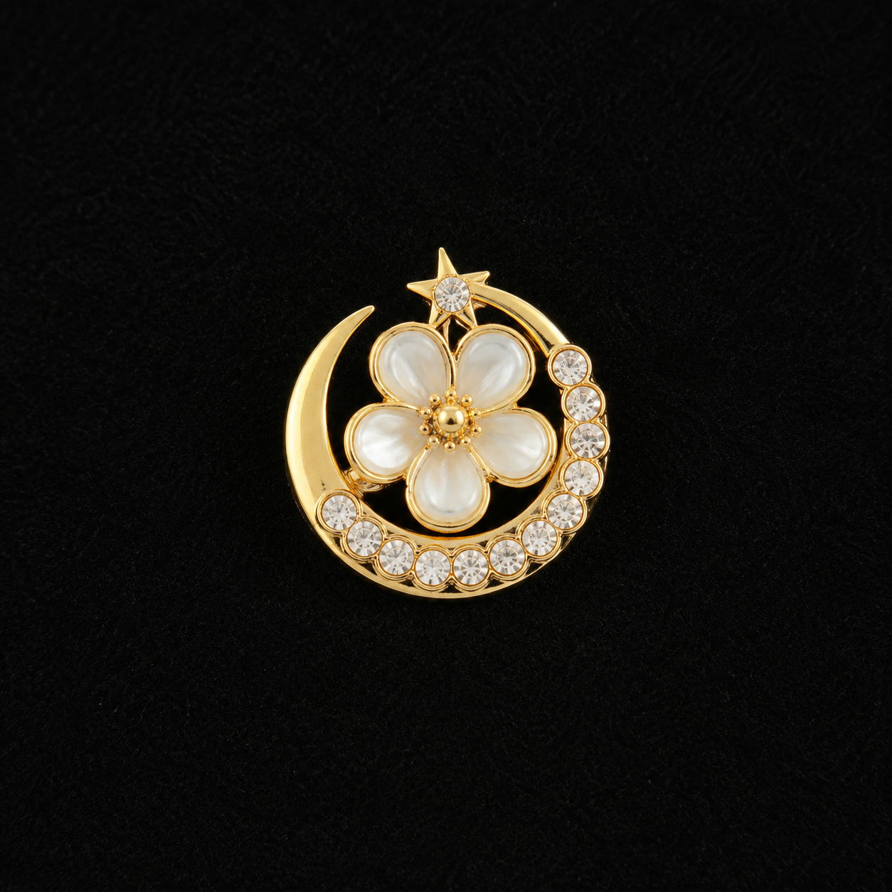 vs116 Golden Moon & Pearl Floral Crystal Hair Clip