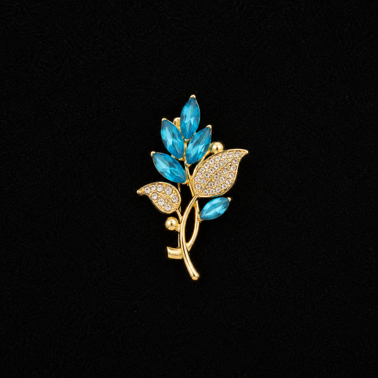 vs119 Golden Blue Floral Crystal Hair Clip