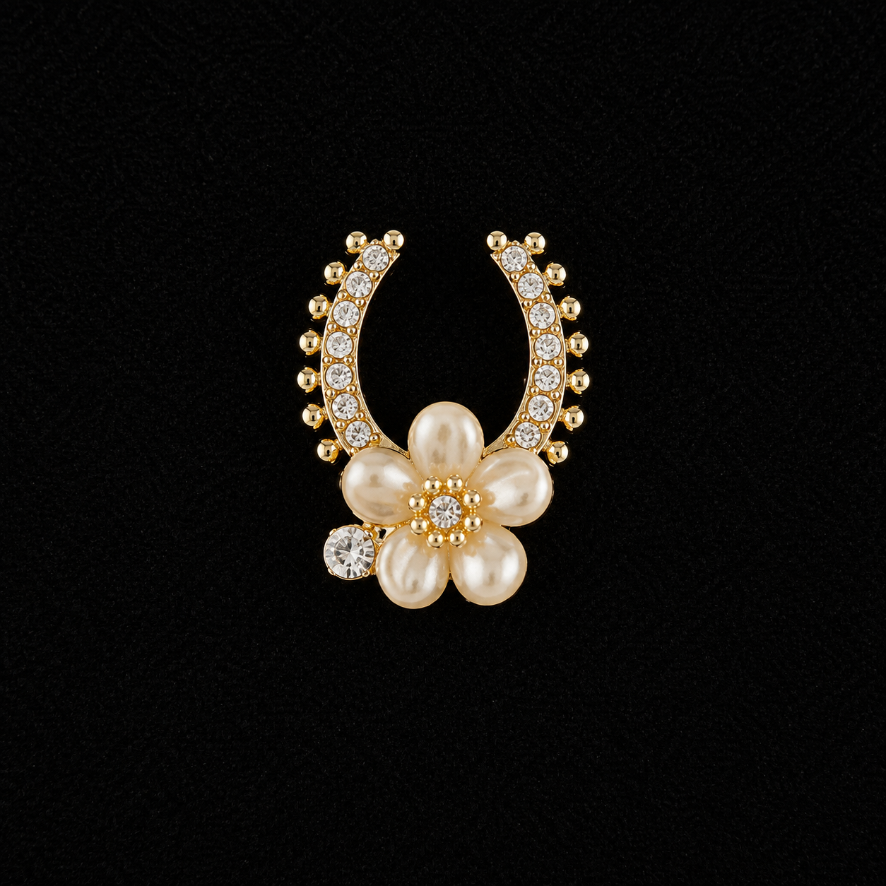 vs120 Golden Pearl Horseshoe Floral Crystal Hair Clip