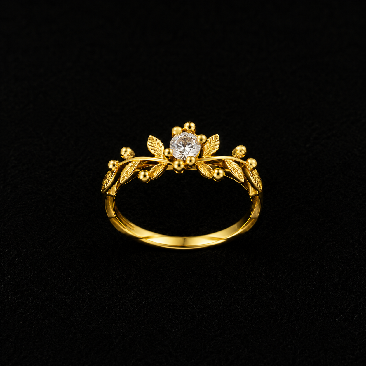 vs122 Golden Crystal Floral Bow Ring