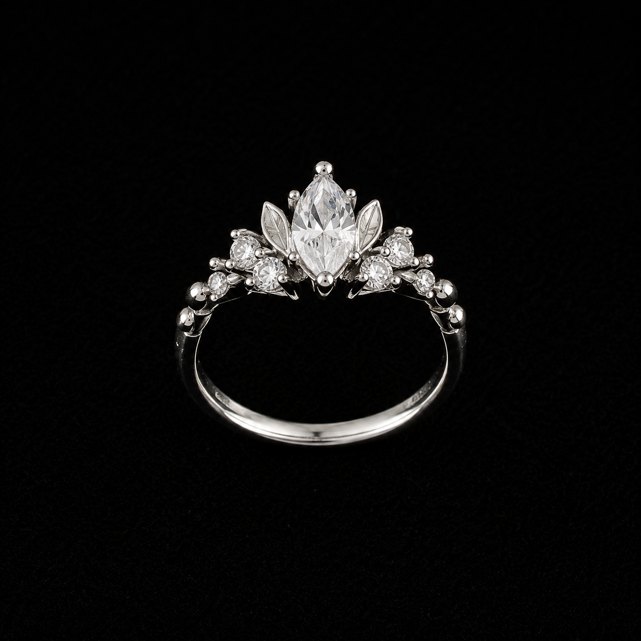 vs123 Silver Marquise Crystal Floral Ring