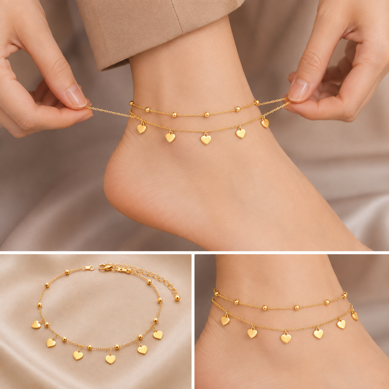 : vs63 Golden Double-Layer Heart Charm Payel
